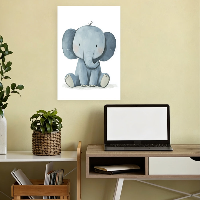 Cute Baby Elephant Playful Contemporary Elephant Wall Art Print by Mathieu - Wrapped Canvas Print, 45.72cm H x 30.48cm W