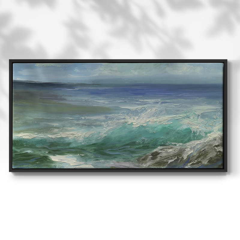 Pacifica Beach II - Toile tendue avec châssis encadré - Prêt à être accroché, H 25 po x l 49 po, Noir