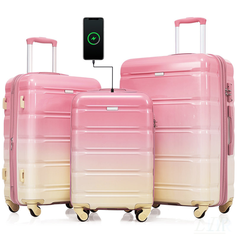 Ensemble de 3 valises durables avec port USB, bagage à main de 20 pouces, coque rigide en ABS + PC et roulettes pivotantes pour un voyage en douceur