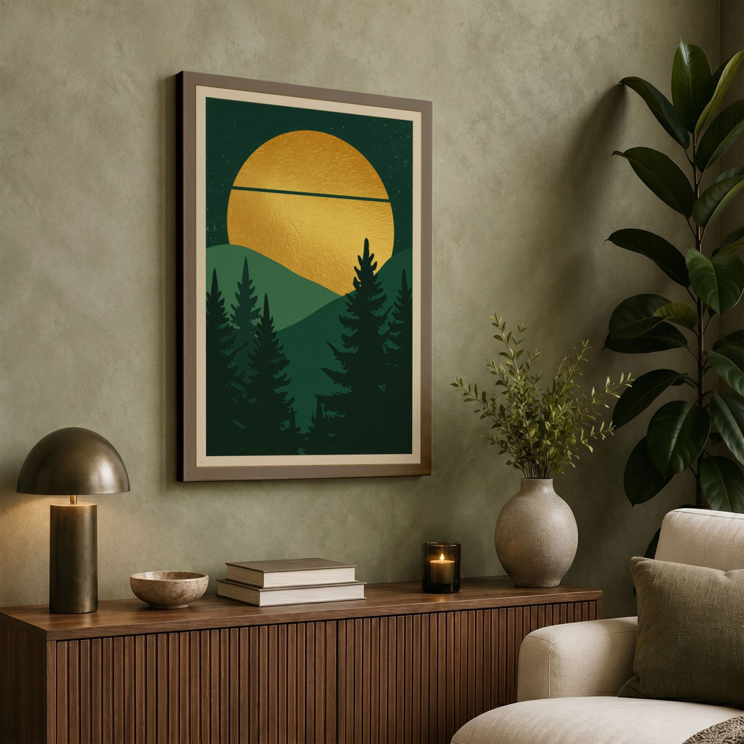 Golden Sun Over Forest Scandinavian - Wrapped Canvas