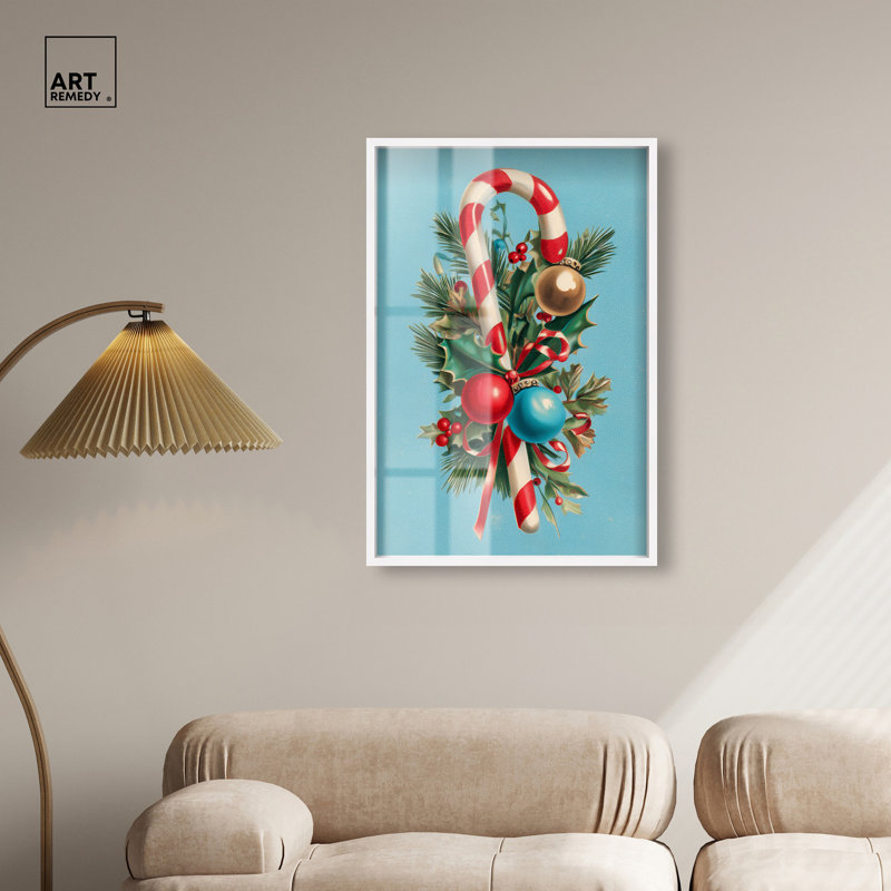 Candy Cane Bouquet II Shadowbox Print Christmas Wall Decor by Art Remedy, White Frame, 25 x 37, White Frame, 37" H x 25" W