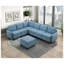 Repose-pieds capitonné bleu avec cadre en bois massif, repose-pieds carré pour le salon