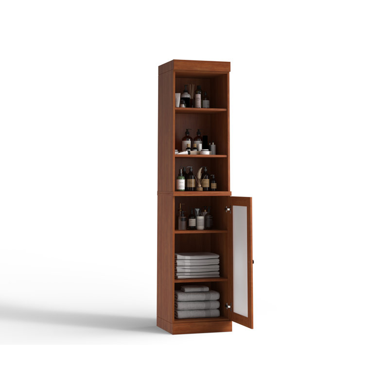 100% Solid Wood 16.5" Bathroom Storage Cabinet with Frosted Glass Doors and Adjustable Shelves, Mocha