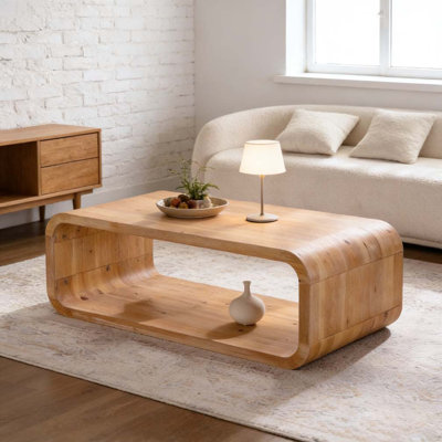 Table basse moderne en bois clair incurvé moderne