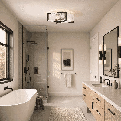 Plafonnier 4 lumières Savoy House Hayward en noir mat avec accents laiton chaud
