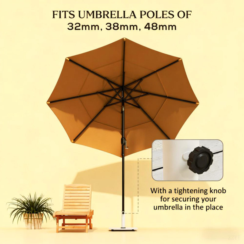 Porte-parapluie de patio robuste, base de parasol carrée, base de support de parasol en métal avec patins réglables, Blanc
