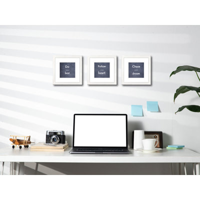 8x8 Picture Frame Set of 3 with Real Glass for Pictures 5x5 with Mat or 8x8 Without Mat, Wall Gallery or Tabletop display Photo Frames in White