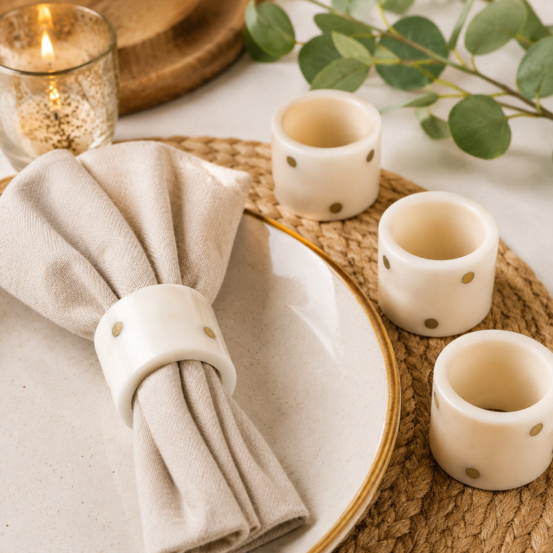 Sitara Resin White Napkin Ring (Set of 4), 1.5'' H x 2'' W x 1.5'' D