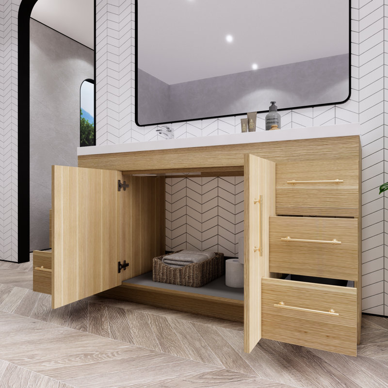 Ensemble de meuble-lavabo simple 60 po Verda, Chêne champagne
