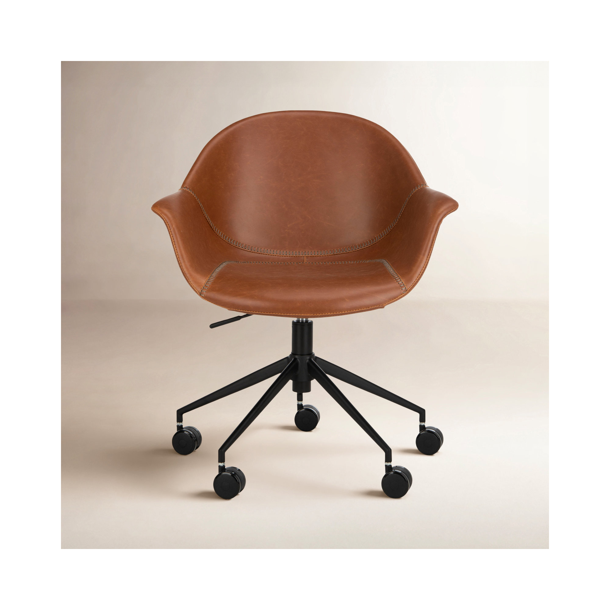 Kealey Swivel Office Chair, Light Brown Faux Leather