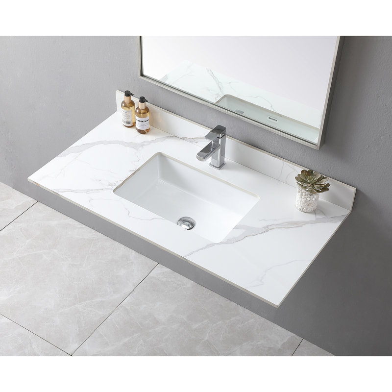 Dessus de meuble-lavabo haut en pierre frittée 43 x 22 avec lavabo en céramique et design artistique