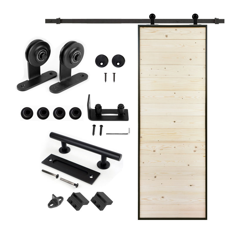 Porte de grange en bois avec quincaillerie d'installation - hauteur de 84 po, 28 po x 84 po, Bleu