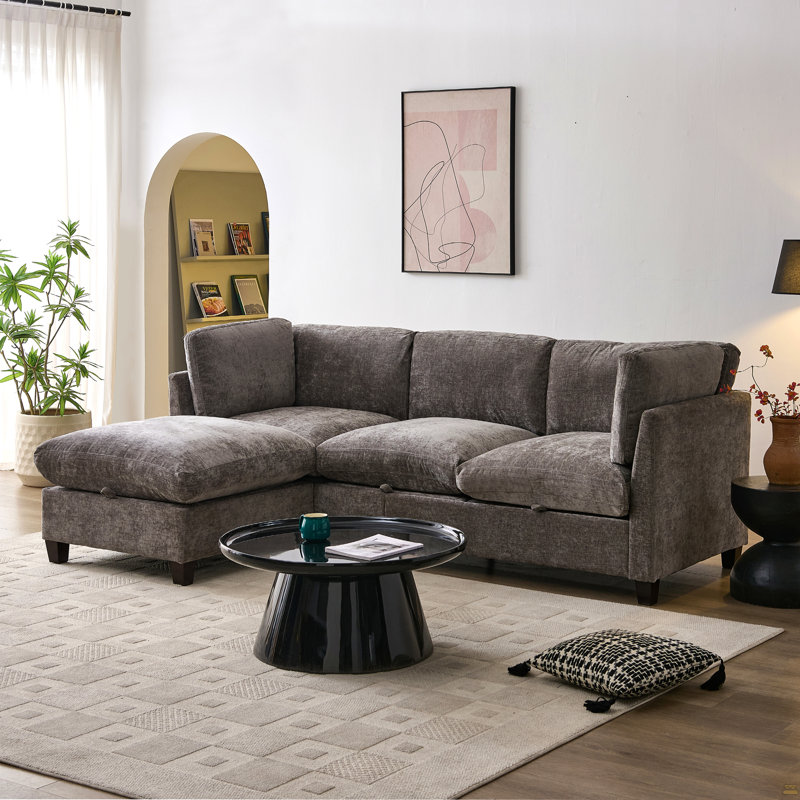 Canapé modulaire en chenille de 96,5 po à 3 places avec repose-pieds en L
