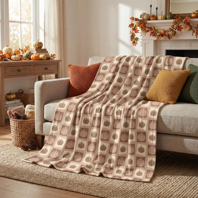 Jeté d'automne en flanelle, couvertures en molleton moelleux et moelleux à motif citrouille à carreaux pour le décor du canapé-lit, cadeaux idéaux pour les adultes 50 x 60