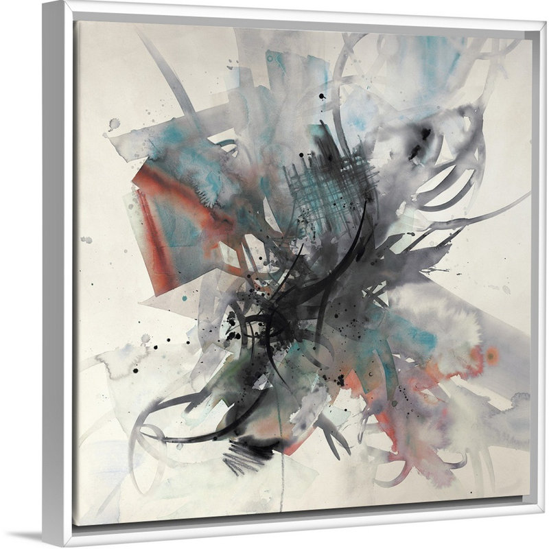 « spring élingue iii », peinture sur toile, H 13,7 po x l 13,7 po x P 1,75 po, Cadre flottant blanc