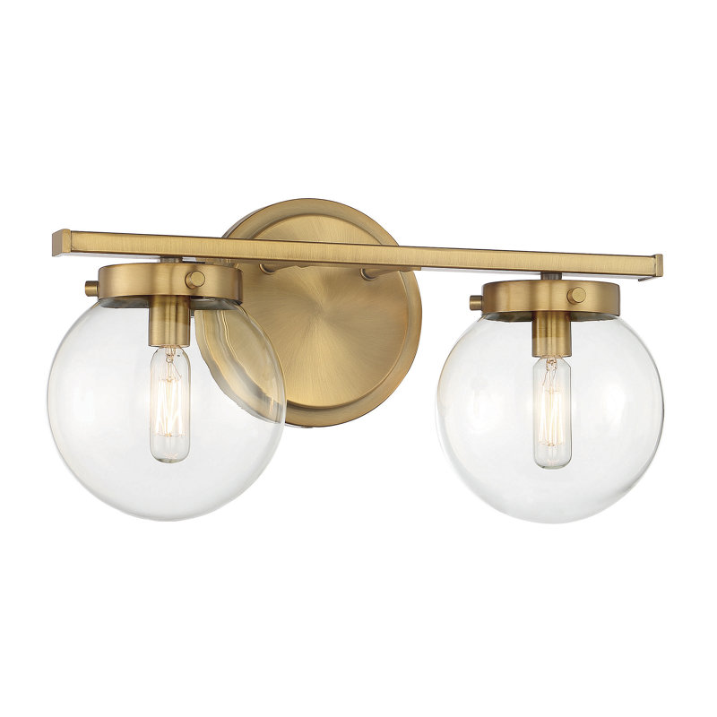 Raelyn 2-Light Dimmable Vanity Light in Natural Brass, Clear, Natural Brass
