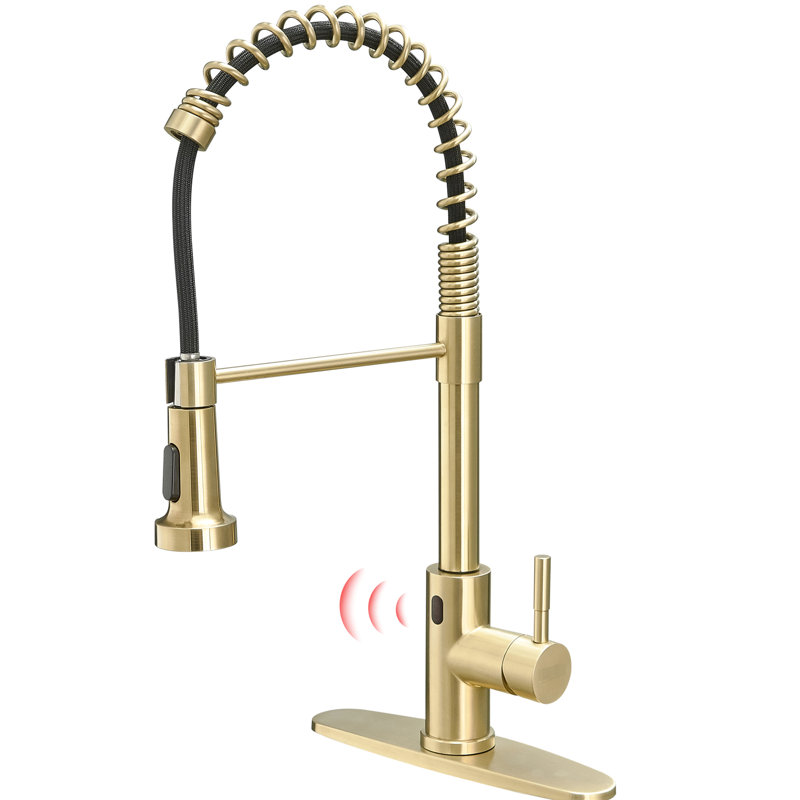 Brushed Gold Touchless Kitchen Faucet, Automatic Smart With Sensitive Response Motion Sensor And Pull Out Faucet Sensor, Hands Design For Modern Kitchens