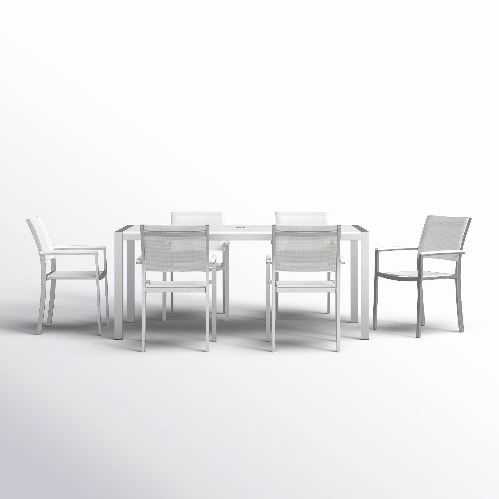 Aynura 71" Patio Dining Set, Silver Frame/White Top