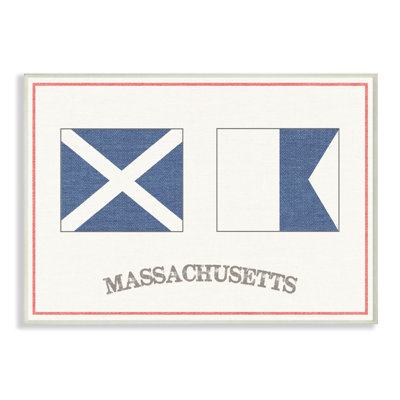 Red And Blue Nautical Flags Massachusetts by Daphne Polselli - Print on Wood