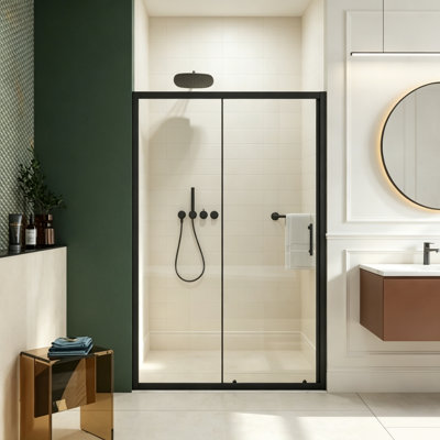 Porte de douche coulissante simple l 46,5-48 "x H 72", verre trempé 1/5 ", noir