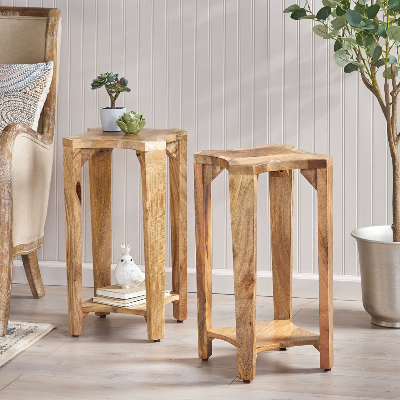 Table de bout en bois massif avec rangement, Naturel, 2