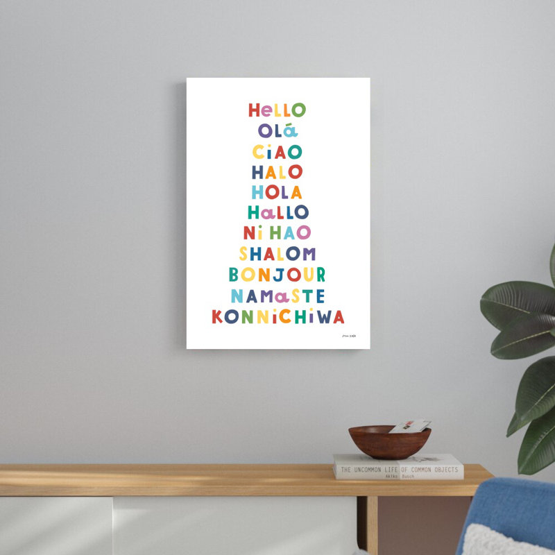 «Say Hello», art textuel sur toile tendue, H 30 po x l 20 po