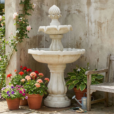 Fontaine 37 po H à 2 niveaux en polyrésine pour l'extérieur, piédestal classique pour décor de jardin