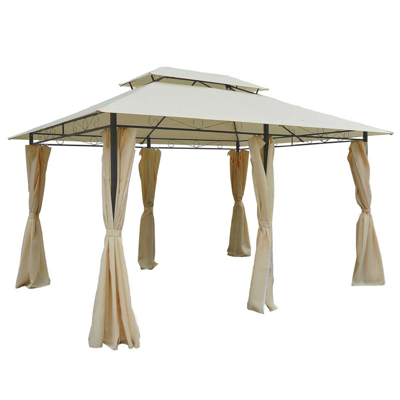 Vogel 4 x 3 m Garden Gazebo with Double Roof, Curtains, Beige