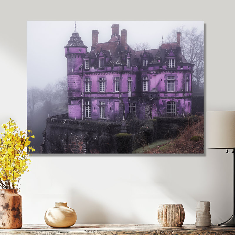Mauve, gris, château romantique en Europe - Châteaux, art mural, Métal métal, H 12 po x l 20 po x P 1 po