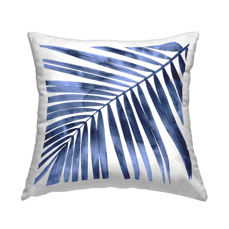 Coussin bleu à motif de feuilles de palmier tropical imprimé par Melonie Miller