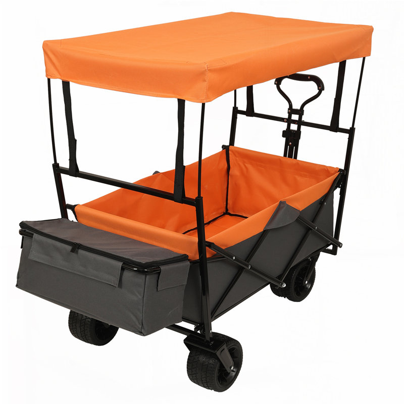 480Lbs Collapsible Wagon with Canopy, Gray/Orange
