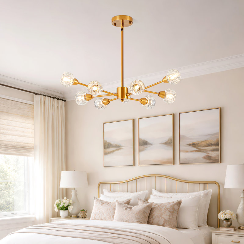 Lustre 27,6 "à 9 lumières avec abat-jour en cristal, luminaire suspendu moderne pour salle à manger, salon, îlot de cuisine (ampoule non incluse)
