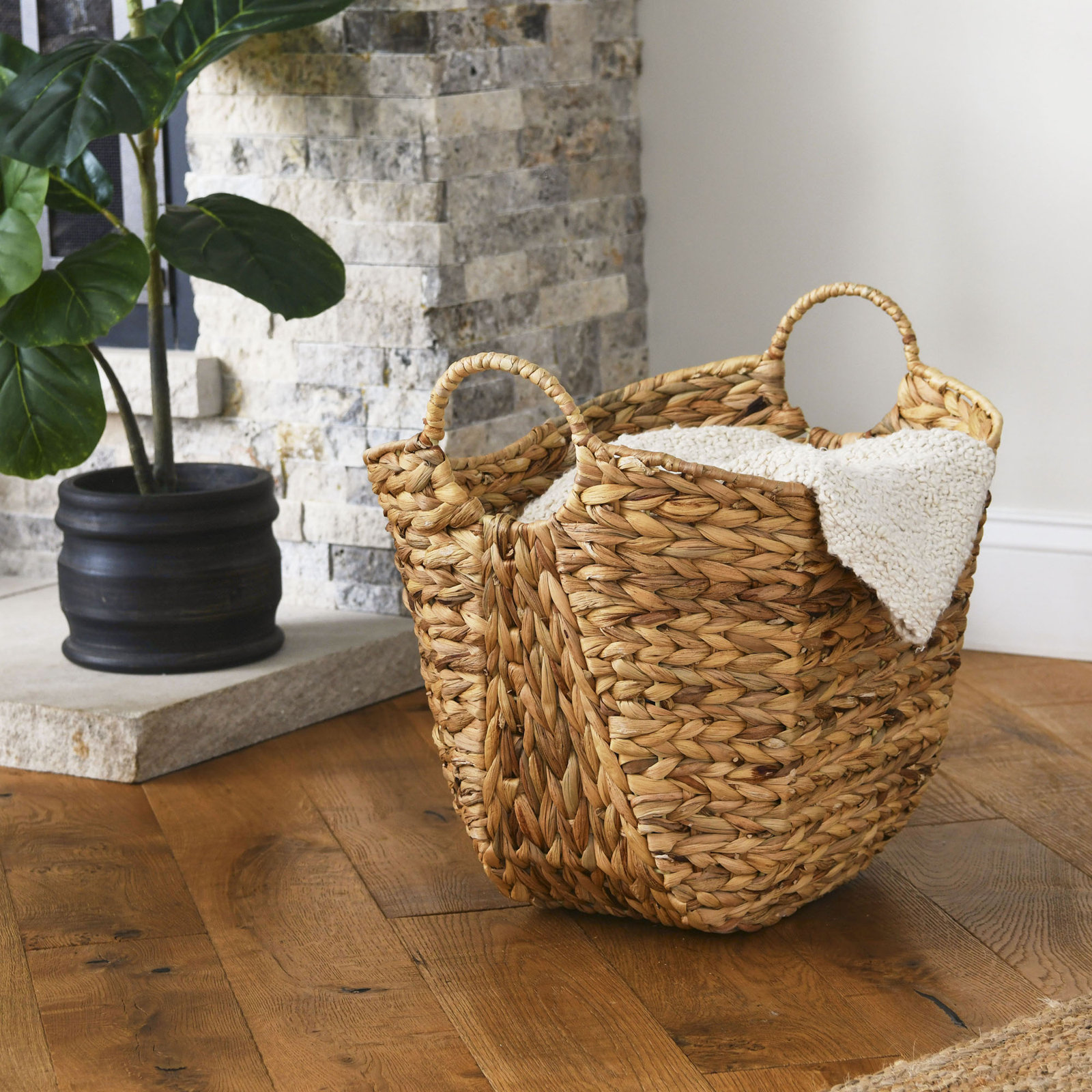 Household Essentials Handwoven Jute Storage Bin, Natural - Water Hyacinth