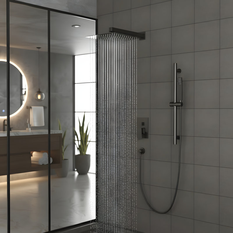 12 Inch Wall Mounted Square Shower System and Handheld Showerhead Set, Matte Black