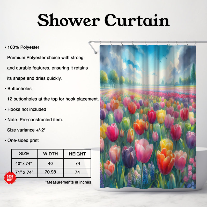 Rideau de douche standard 1 pièce Tulip Patch, H 74 po x l 40 po