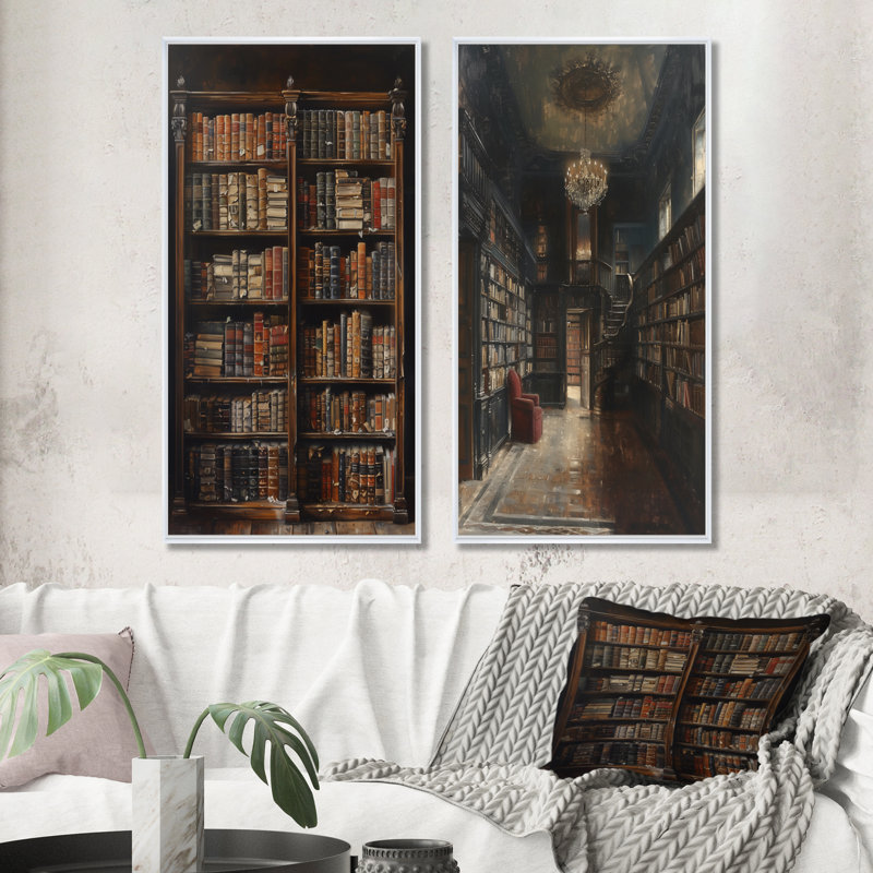 Alnisa - Ensemble de 2 bibliothèques d'art mural, H 40 po x l 40 po, Impression encadrée, Blanc