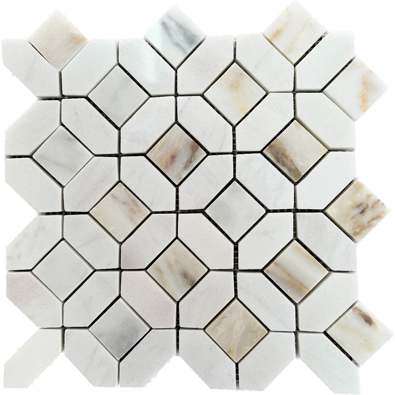 Eclipse Pattern 9.5" x 9.5" in Calacatta Gold and Thassos Marble Natural Stone Mosaic Tile