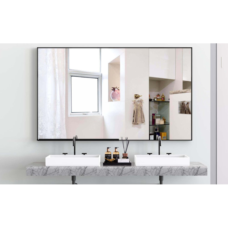 Miroir de salle de bain surdimensionné avec plateau mural amovible, Noir