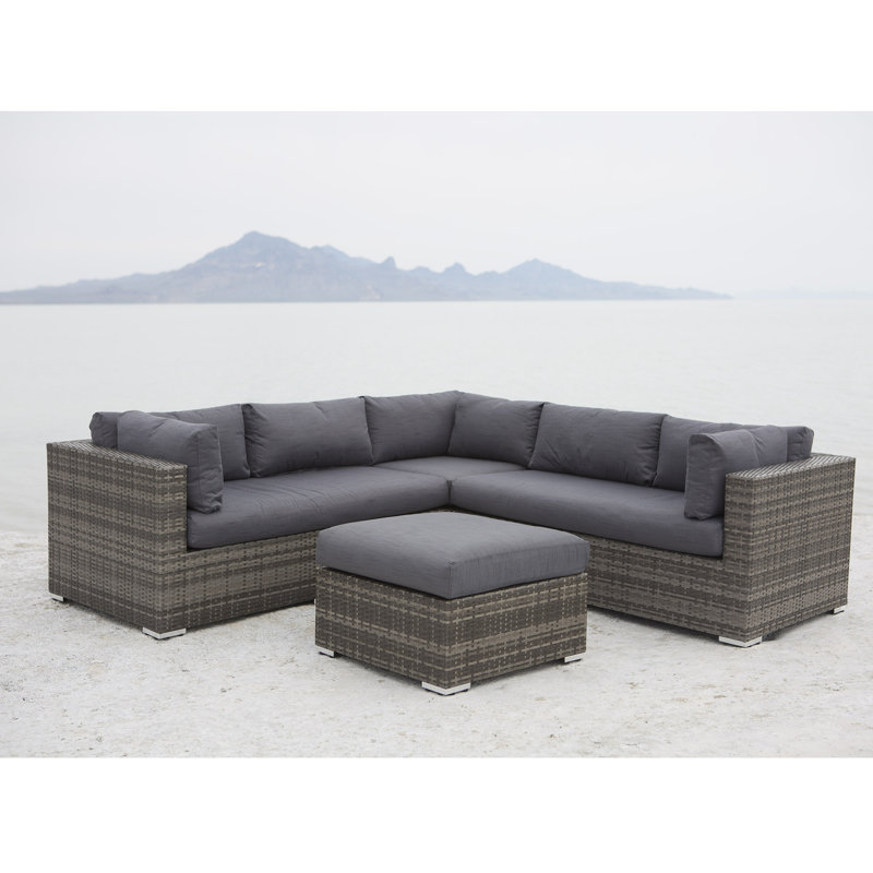 Ensemble de conversation modulaire en rotin 4 pièces avec coussins Googe