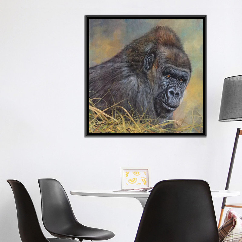 « gorilla », impression sur toile, H 18 po x l 18 po x P 1,5 po, Toile avec cadre noir, Pas de tapis