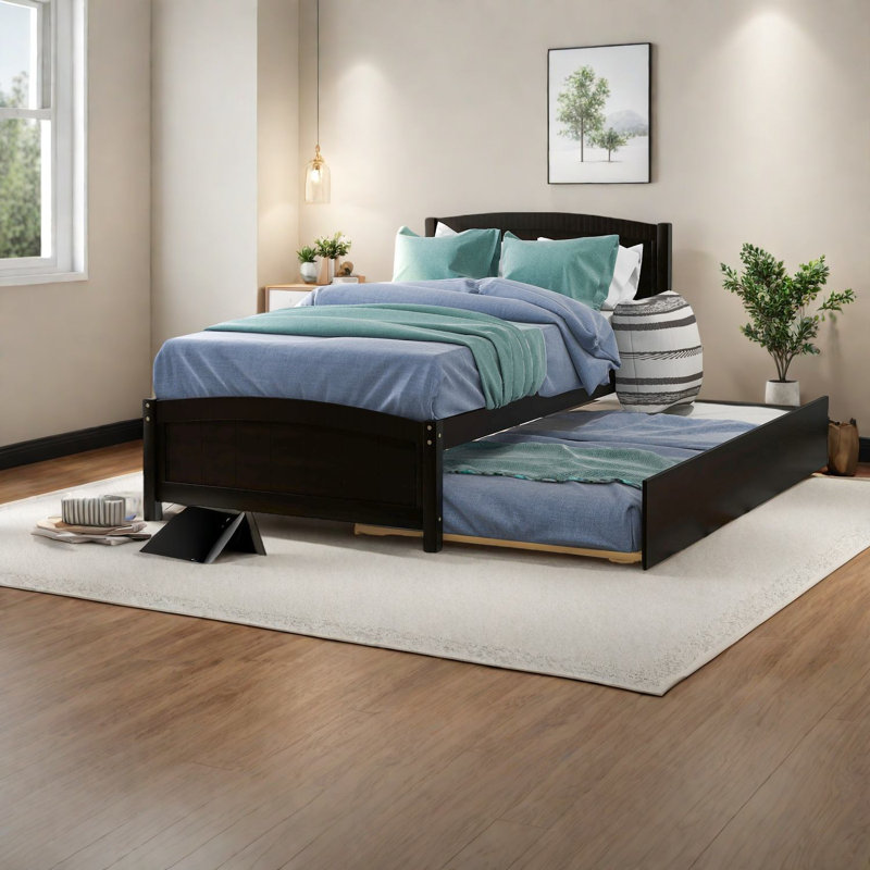 Lit plateforme simple en bois avec gigogne et espresso peu encombrant