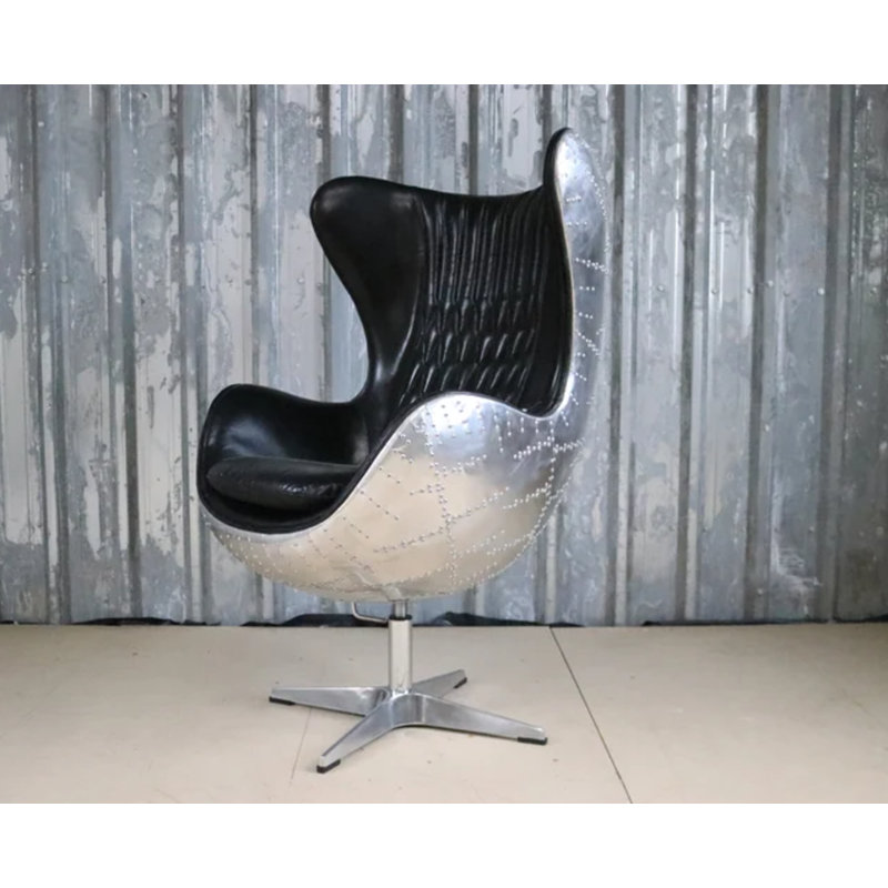  Chaise d'appoint pivotante en similicuir Cantline - Design Mid-Century inspiré du Spitfire, Similicuir noir