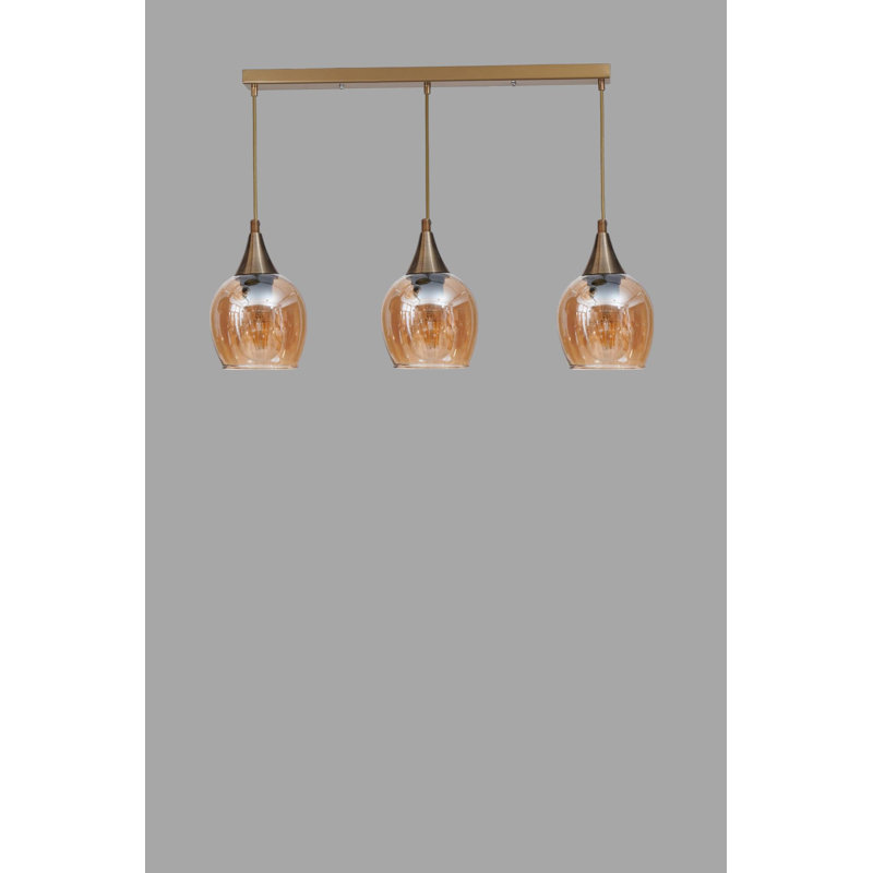 Élégant lustre en métal avec capuchon en verre, finition miel et or, hauteur réglable | Dimensions: 23,6 po x 2,4 po x 1,2 po | 3 x douilles E27 (40 W maximum) | pour le salon, la salle à manger et le vestibule, design élégant et fonctionnel