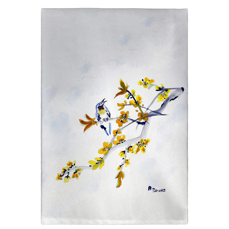 Serviette à main forsythia et oiseau Tollefson