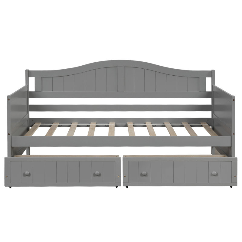 Twin Wooden Daybed with 2 Storage Drawers – Sofa Bed for Bedroom & Living Room, No Box Spring Needed,Gray, Gray