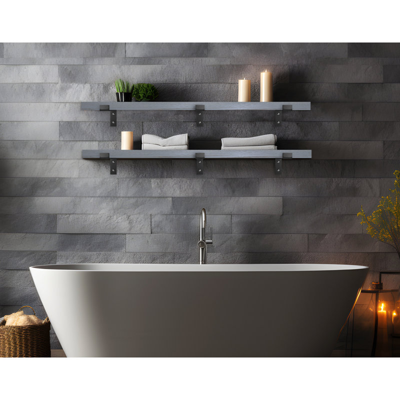 Emerald Lee 2 Piece Oak Bracket Shelf, 2" H x 63" W x 8" D, Gray