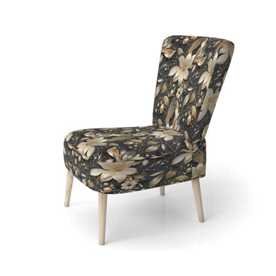 Chaise d'appoint moderne d'appoint moderne Golden Beige et Black Flowers Elegance II