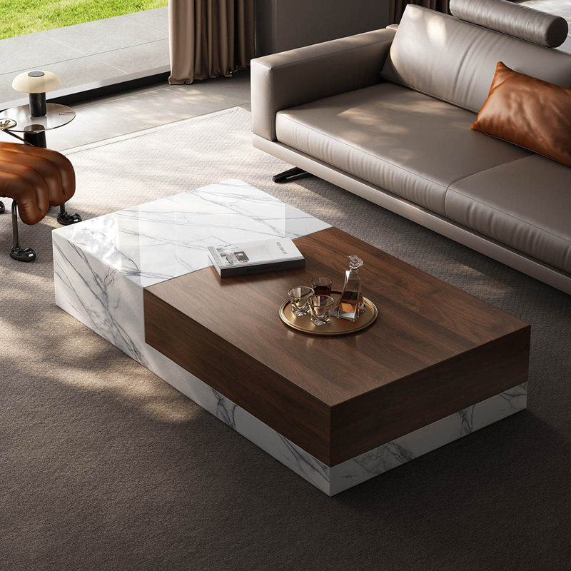 Table basse moderne à grain de noyer
