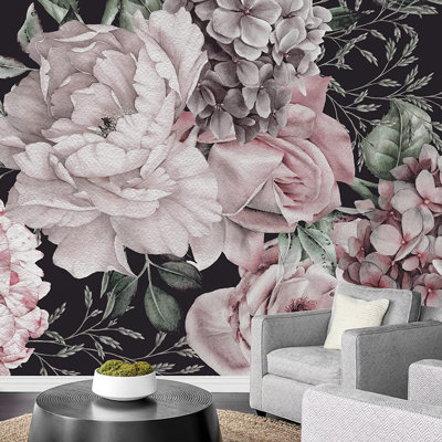 Retro Vintage Rose Flower Collage 5.5' L x 96" W Paintable Wall Mural