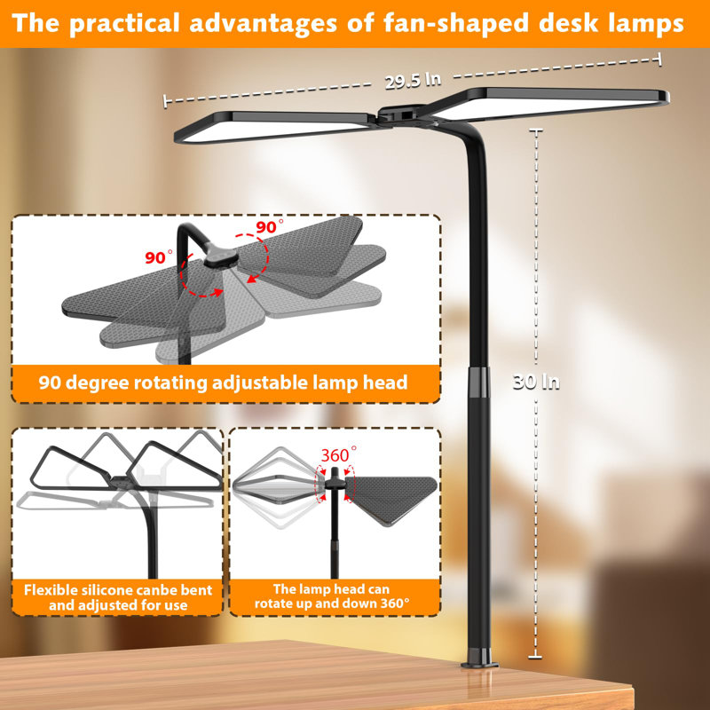 LED Desk Lamp For Home Office,Super Bright Desk Lamp With Clip,Triangle Desk Light,360° Adjustable Swivel Table Lamp,Eye Protection,Screen Monitor Light,Work Read Design Student